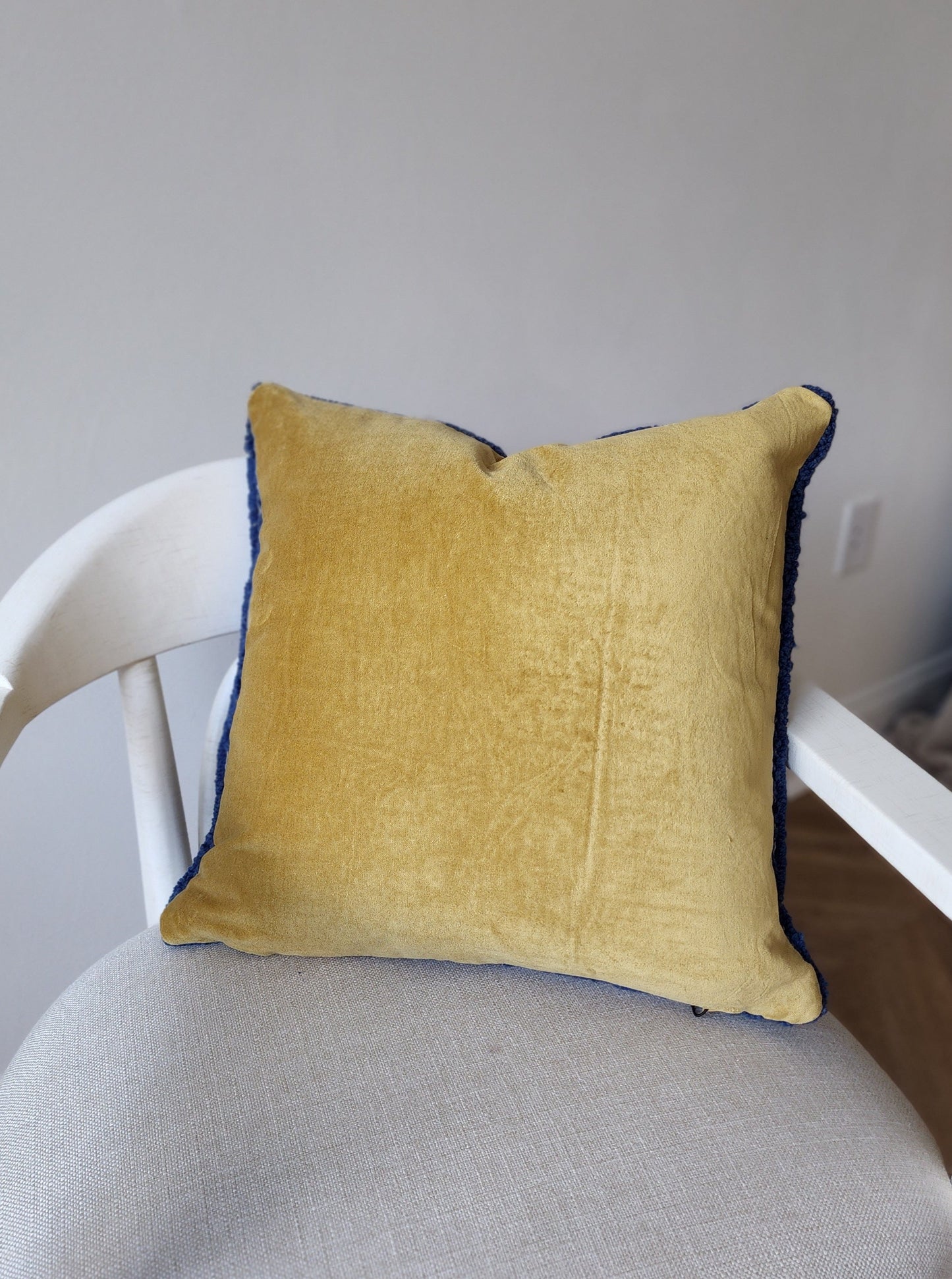 Groovy Cotton Punch Needle Pillow - Blue and Mustard
