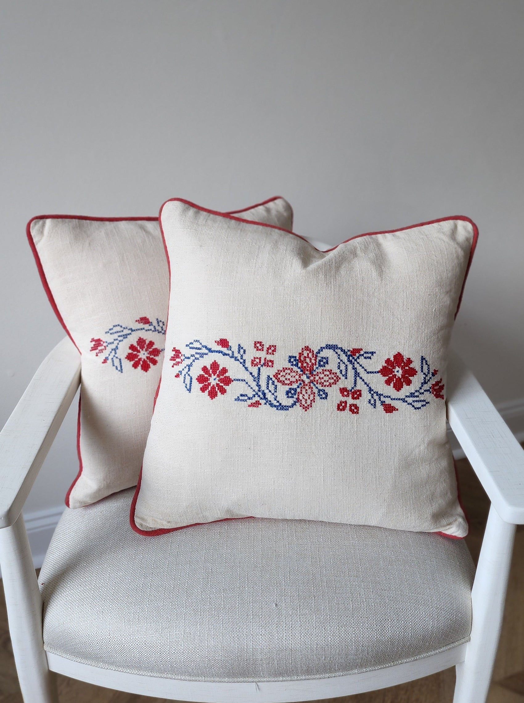 Floral Pillow with Nordic Embroidery