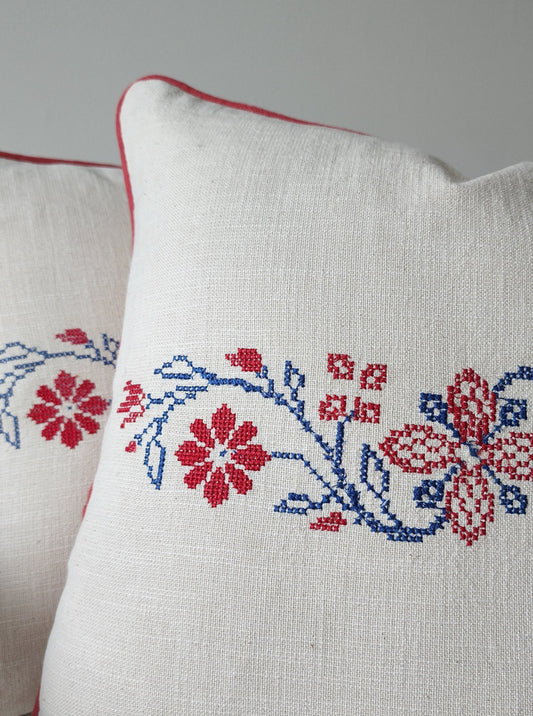 Floral Pillow with Nordic Embroidery