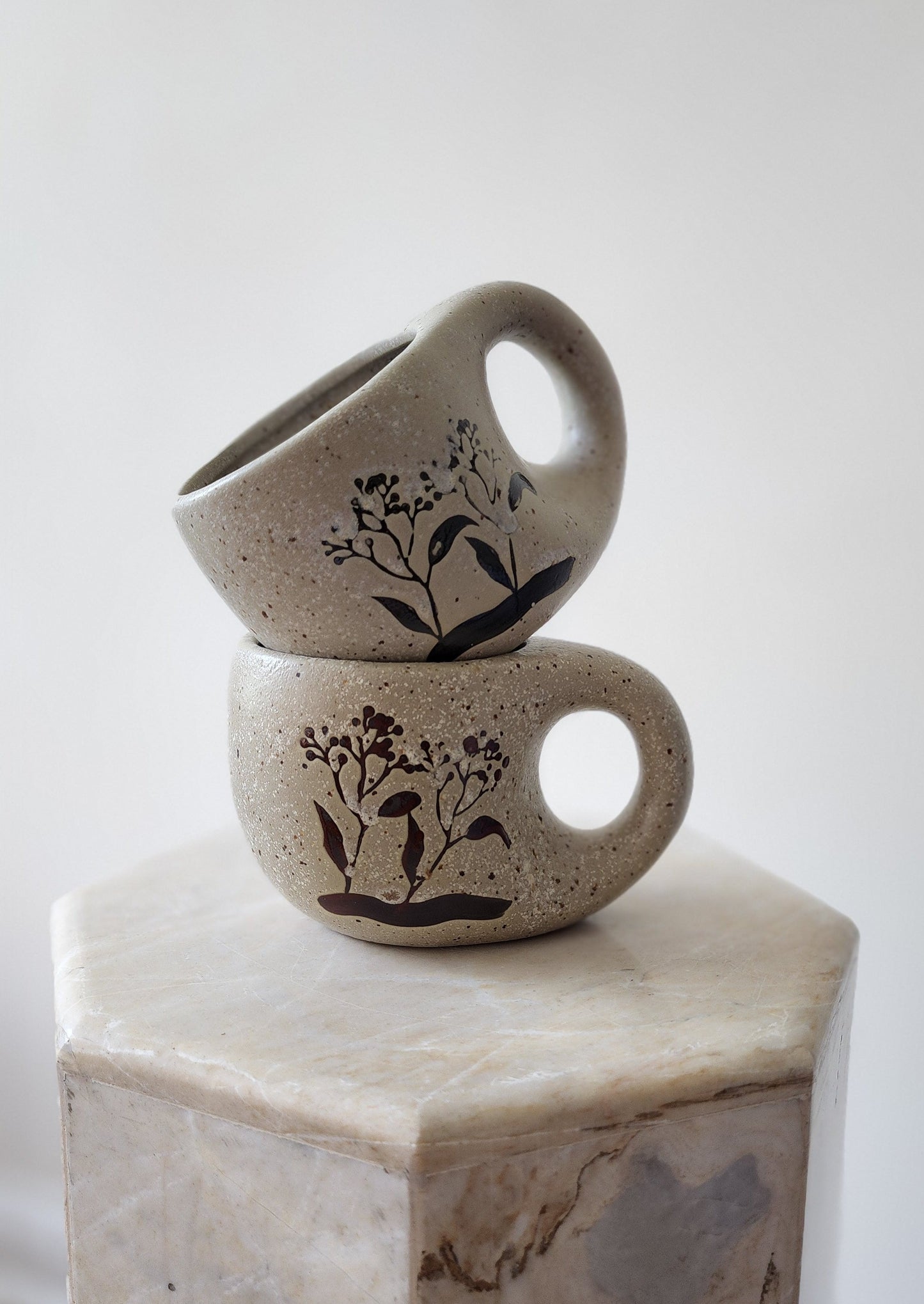 Stoneware Mug with Wax Relief Floral Motif