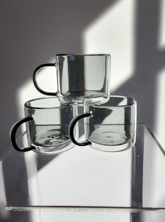 Gray Double Wall Insulated Glass Mug