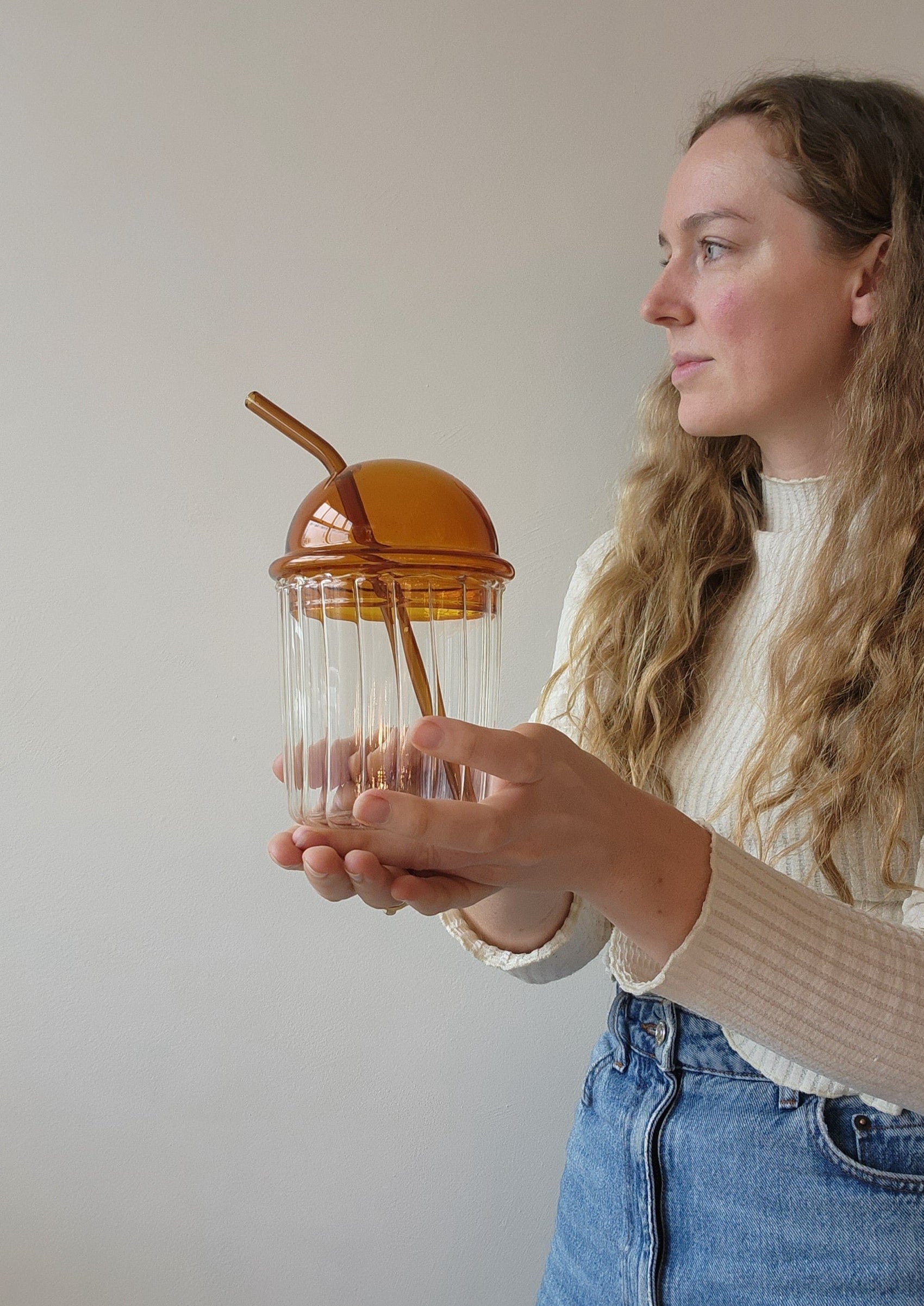 Domed Glass Drink Cup--Amber