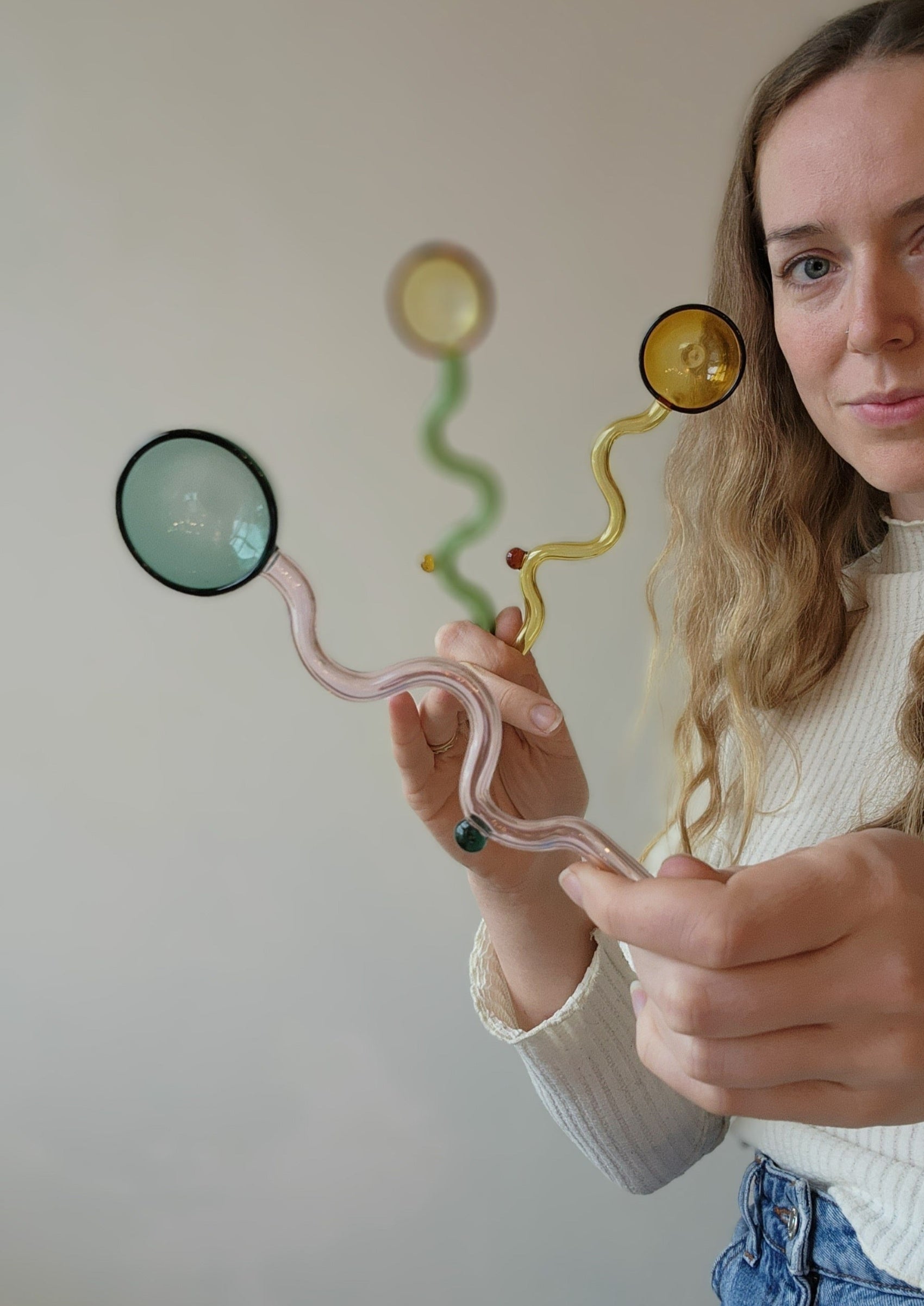 Fun Colorful Swirly Glass Spoon--Yellow + Green