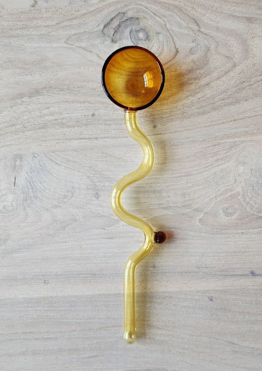 Fun Colorful Swirly Glass Spoon--Amber + Yellow