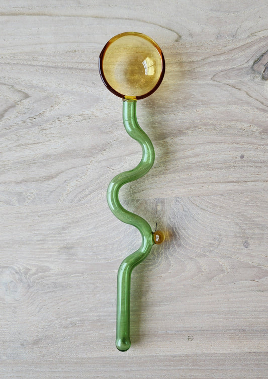 Fun Colorful Swirly Glass Spoon--Yellow + Green