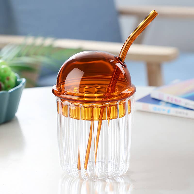 Domed Glass Drink Cup--Amber