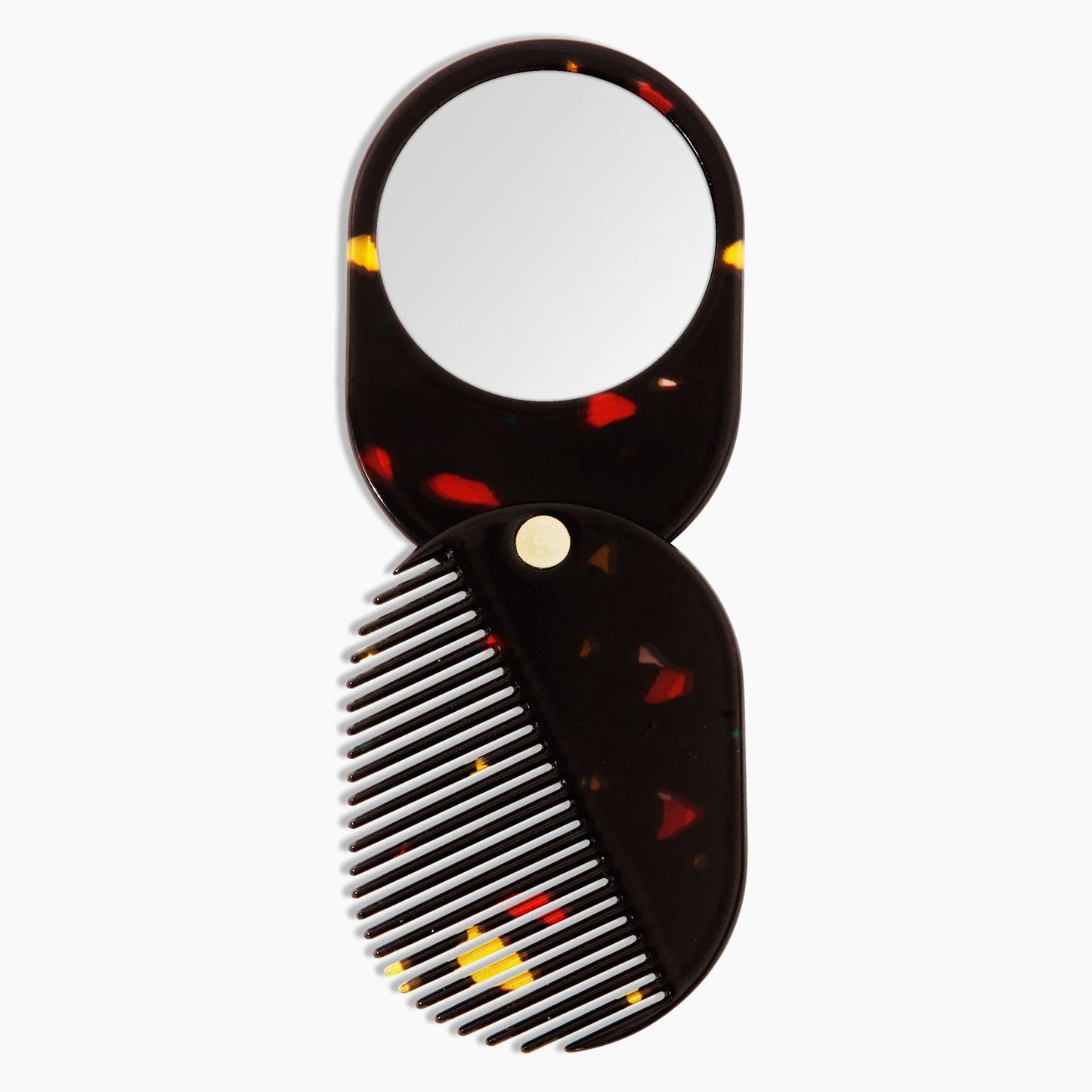 Pocket Comb Mirror in Black Amber