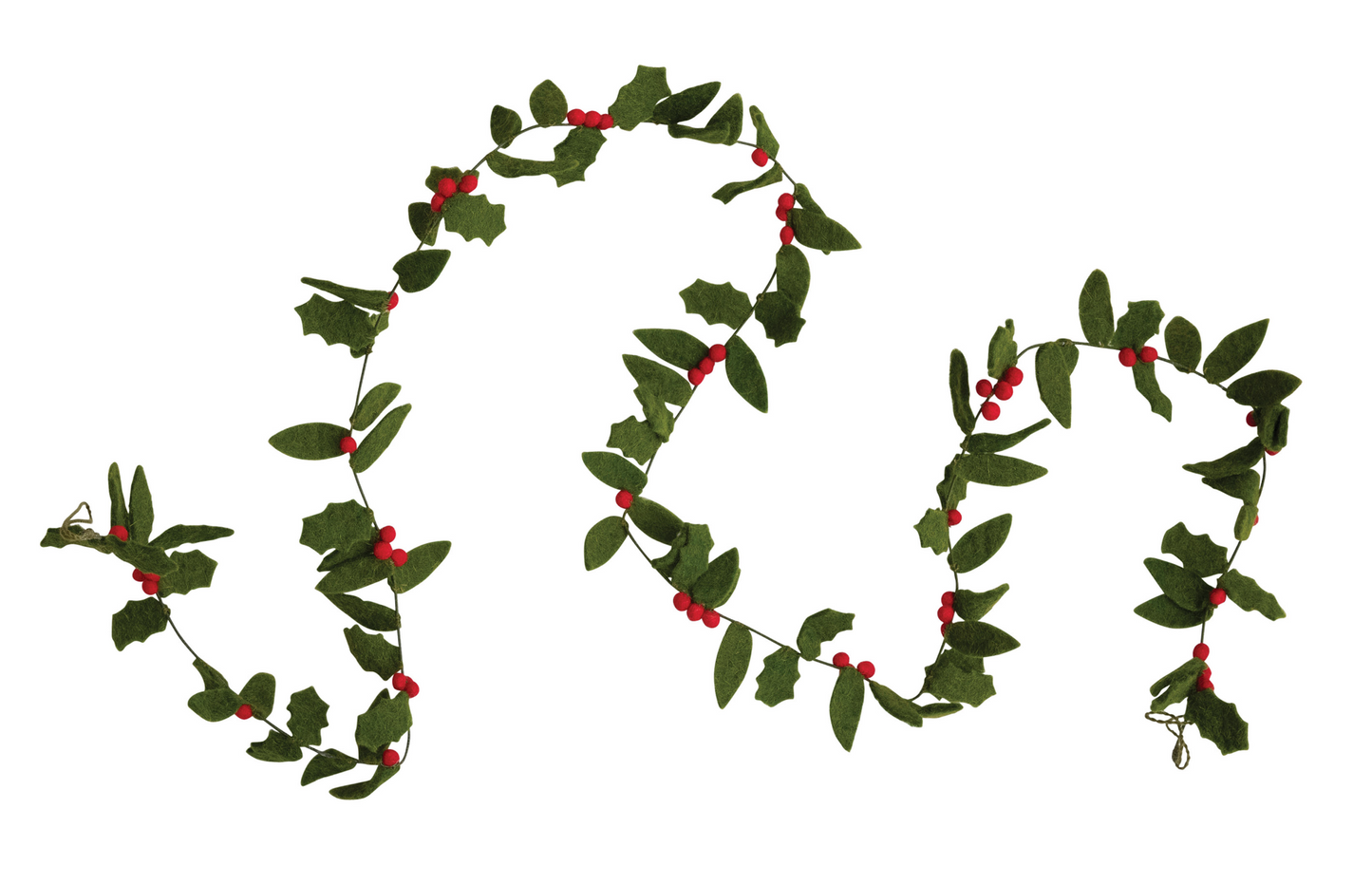 Wool Felt Holly Leaves Garland with Berries
