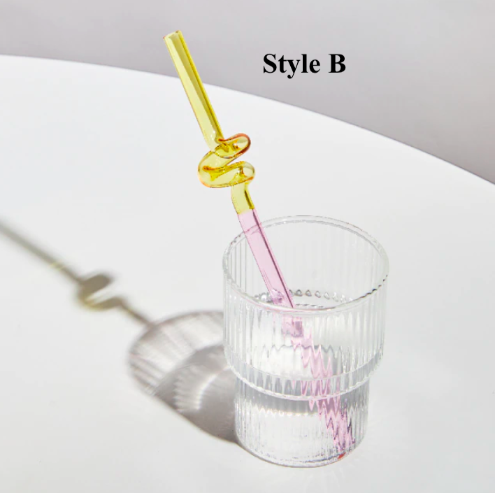 Artistry Glass Straws--Yellow and Pink Corkscrew